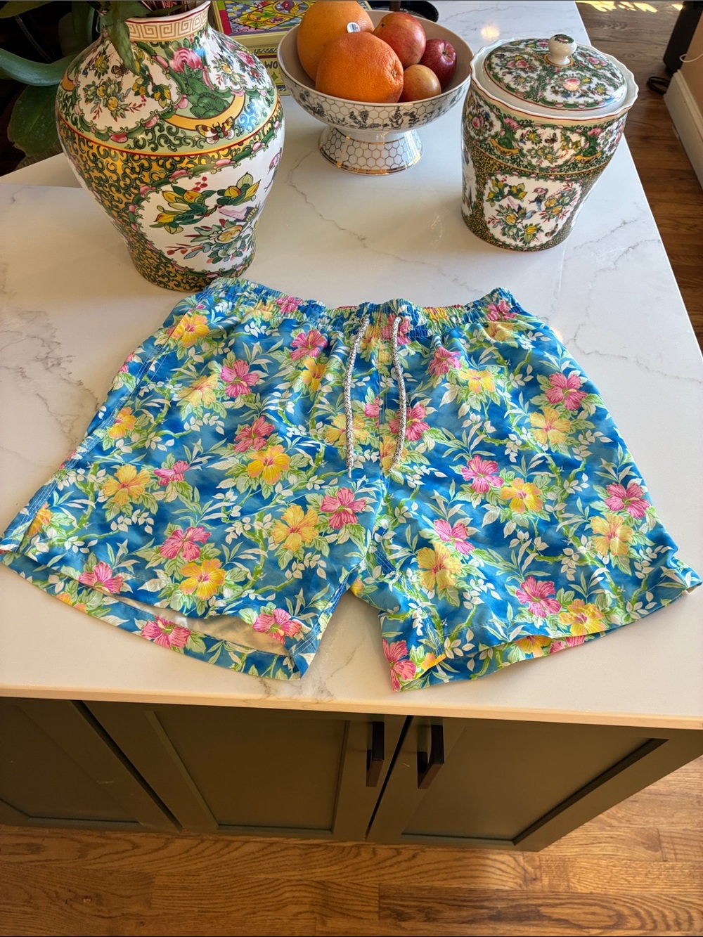 Michaels Blue Floral Men's Swim/Hybrid Shorts